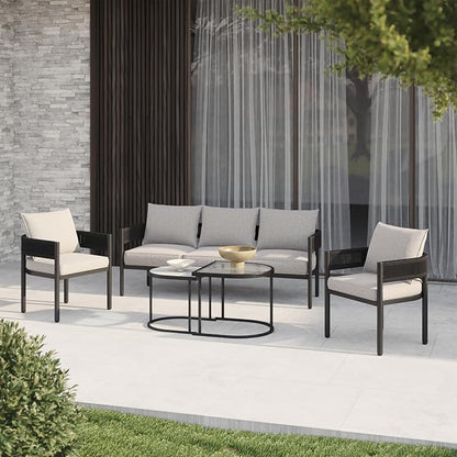 Gand Patio Outdoor 3-Seat Couch Sofa, Wicker Conversation Set - Image 8