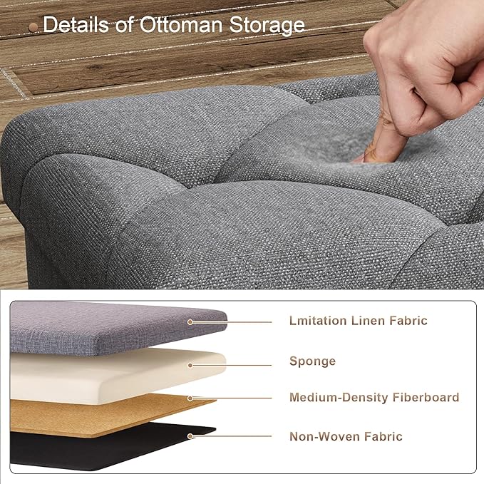 43 inch Storage Ottoman Bench, 30 inch Folding Storage Bench Ottoman, - Image 4