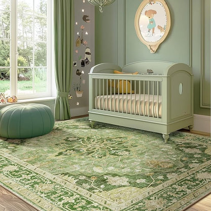 RELEANY Area Rugs 5'x7' Washable Non-Slip, Floral Vintage Distress Print by RELEANY