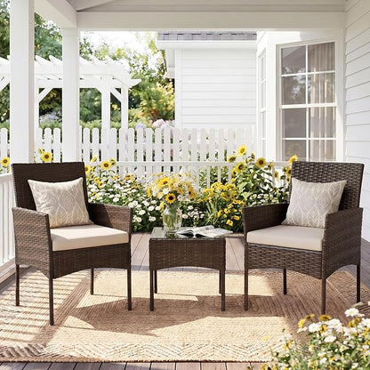Sweetcrispy 3 Piece Patio Furniture Set, All-Weather Outdoor Wicker Bistro Set - Image 2