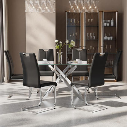 7-Piece Dining Table Set for 6, Modern Rectangular Glass Table - Image 3
