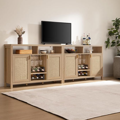 SICOTAS Rattan Coffee Bar Cabinet, Farmhouse Liquor Cabinet - Image 2