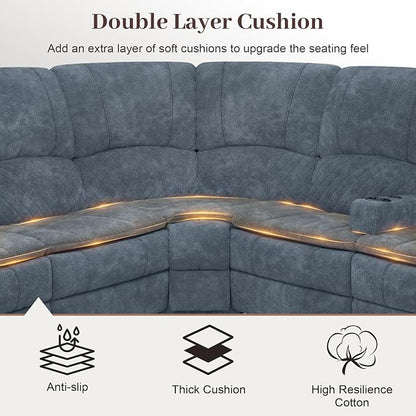 Yolsali Manual Reclining Sectional Sofa Set, 7 Seats Soft Fabric Recliner - Image 4