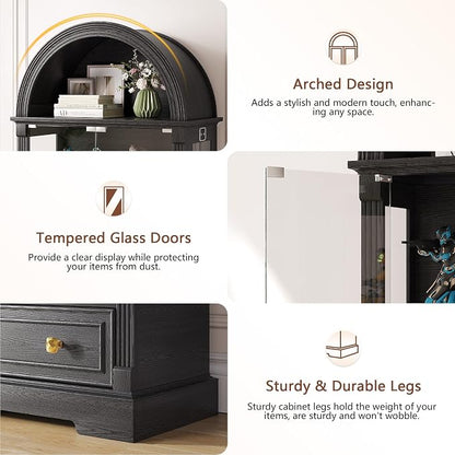 Black Curio Cabinet with Glass Doors, 4-Tier Display Case - Image 6