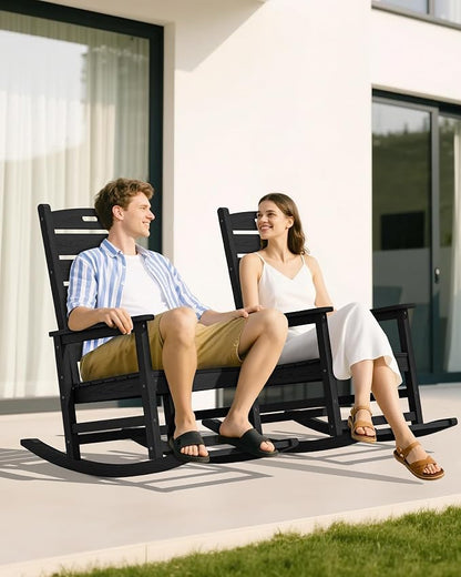 SERWALL Outdoor Rocking Chair Set of 2, Oversized Rocking Chair - Image 9