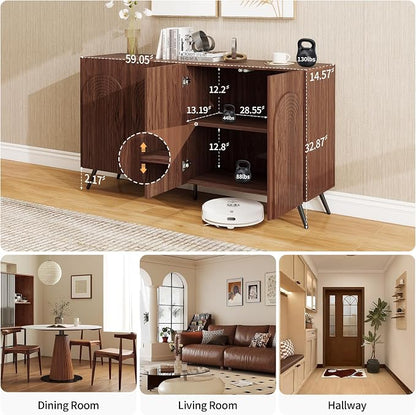 59" Walnut Arched Sideboard Buffet Cabinet - Image 2