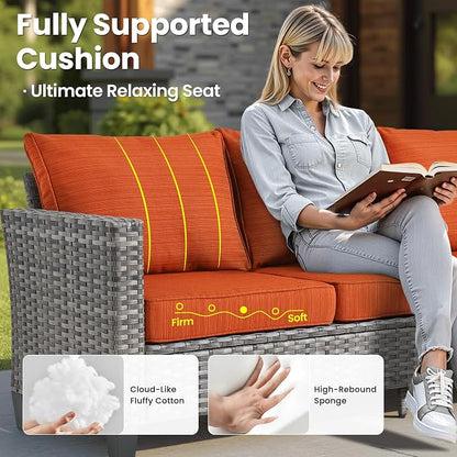 ovios 9 Pieces Patio Furniture Set, Outdoor Wicker Sofa Couch - Image 6