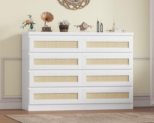 47 Inch Rattan 8 Drawer Dresser, Modern Farmhouse Chest of Drawers, Tv Stand by Unknown