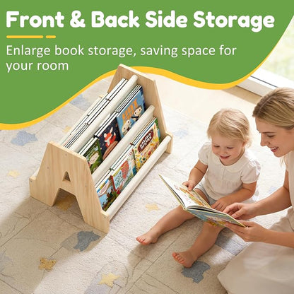 XiaZ Kids Bookshelf Wooden Montessori Toddler Bookshelf Solid Pine A-Frame - Image 4
