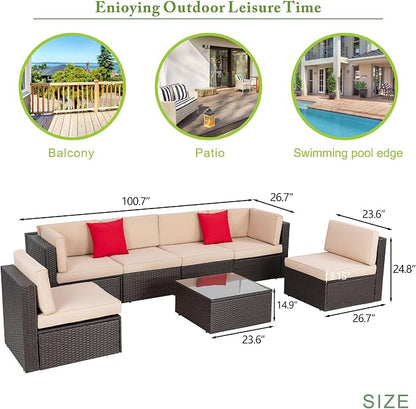 Vongrasig 7 Pieces Patio Furniture Sets, Outdoor Modular Sectional Sofa Patio - Image 3