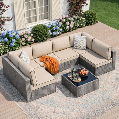 JAMFLY 7-Piece Outdoor Patio Furniture Set, Modular PE Rattan Sectional Sofa by JAMFLY