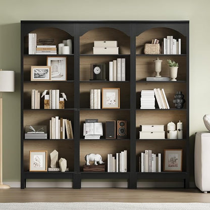 Arched Set of 2 Bookshelf with 5 Tier Open Shelves, Living Room, Modern Black - Image 3