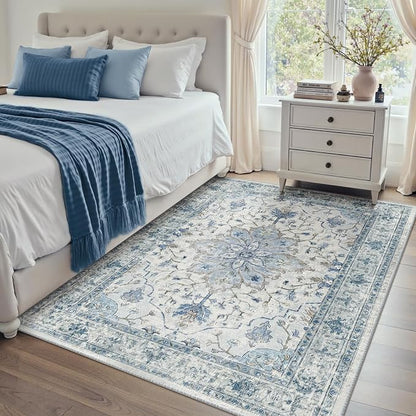 RELEANY Area Rugs 4'x6' Washable Non-Slip, Floral Vintage Distress Print - Image 8