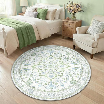 RELEANY Area Rugs Round 4ft Washable Non-Slip, Floral Vintage Distress Print - Image 3