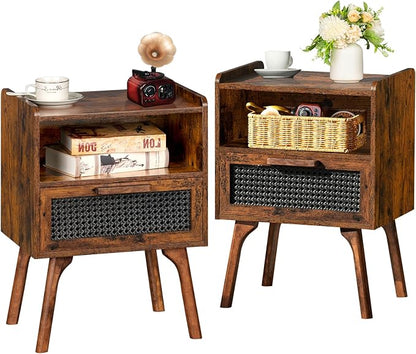 Lerliuo Rattan Nightstands Set of 2, Boho Side Table by Lerliuo
