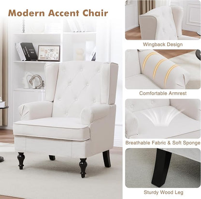 Accent Chair for Living Room, Mid Century Modern Upholstered Armchair, Wingback - Image 5