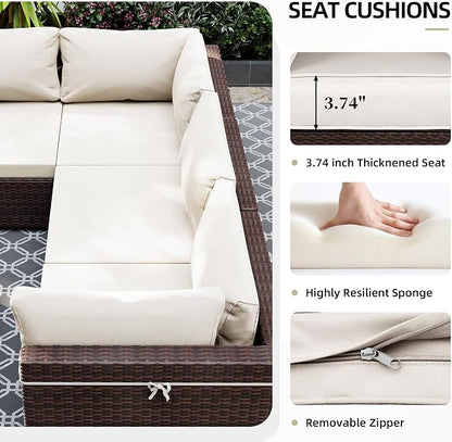 UPHA 9 Pieces Patio Furniture Sets, Wicker Outdoor Sectional Sofa Couch - Image 5