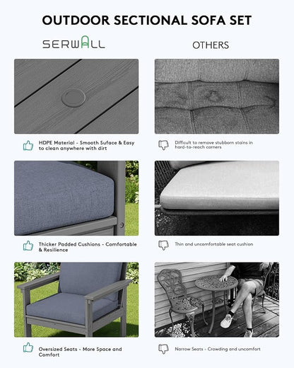 SERWALL HDPE Patio Furniture Set, 7-piece Outdoor Sectional Sofa Set, All - Image 5
