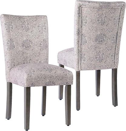 HomePop Classic Parsons Dining Chair -Gray Linen Artistic Floral Print by HomePop