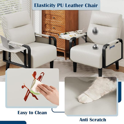 Andeworld Modern Beige Accent Chair Set of 2, PU Leather Upholstered Armchair - Image 6