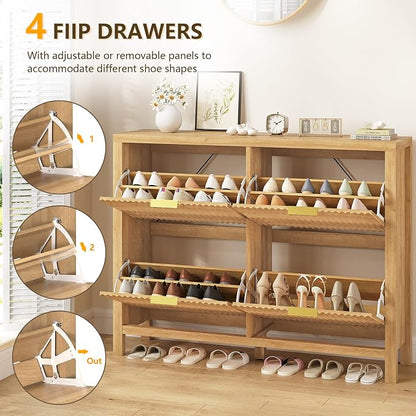 YOMILUVE Shoe Cabinet Storage for Entryway, Fluted Shoe Cabinet - Image 4