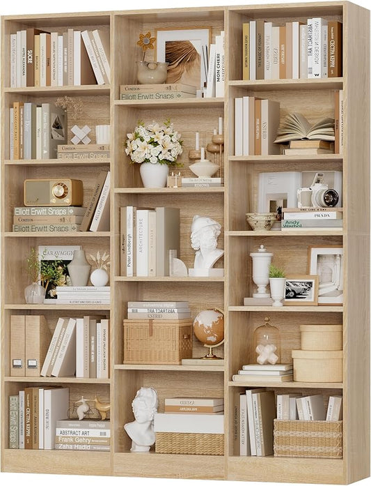 FACBOTALL Triple Wide Bookshelf, 6 Tier Large Bookshelf, Bookcase by FACBOTALL