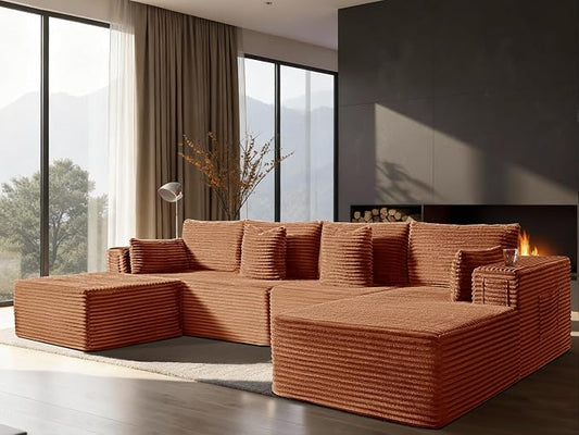 138" Cloud Sectional Couch, Comfort U Shaped Boneless Couch by VYUXWO