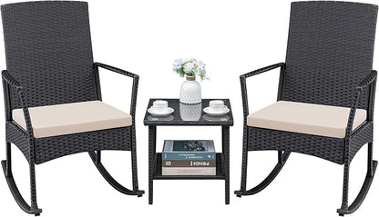 Greesum 3 Pieces Patio Furniture Set Outdoor Wicker Rocking Chairs by BuynowfromGreesum