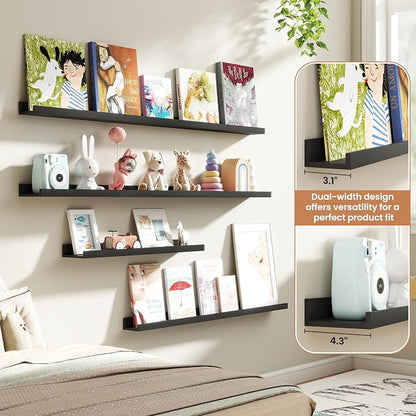 Fun Memories Picture Ledge Shelves Set of 4, 48 Inch Rustic Wall Mounted - Image 6