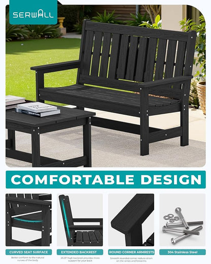 SERWALL Outdoor Bench with Cup Holder, Oversized 58" HDPE Porch Bench Suitable - Image 5