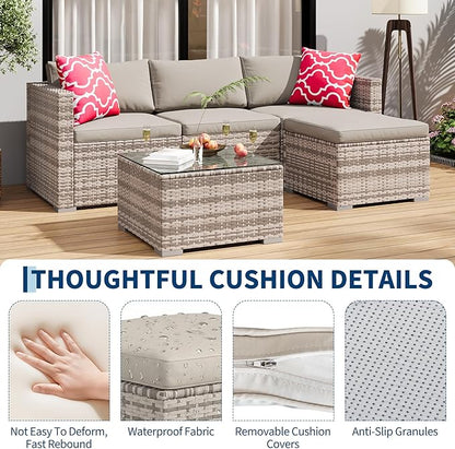 5-Piece Outdoor Sectional Sofa Set, All-Weather PE Rattan Patio Furniture - Image 3