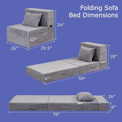 Folding Sofa Bed, 4 in 1 Convertible Sleeper Chair - Image 2