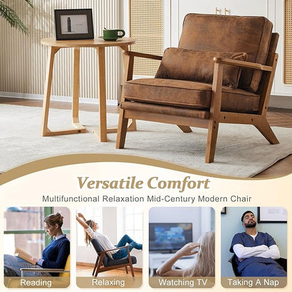 VINGLI Solid Wood Wide Armrests Accent Chair Set of 2, Upholstered Mid Century - Image 7