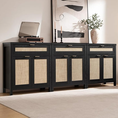 SICOTAS Sideboard Buffet Storage Cabinet Set of 3, Rattan Credenza Buffet Table by SICOTAS