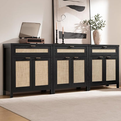SICOTAS Sideboard Buffet Storage Cabinet, Rattan Accent Cabinet - Image 8