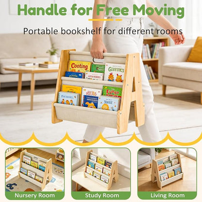 XiaZ Kids Bookshelf Wooden Montessori Toddler Bookshelf Solid Pine A-Frame - Image 3