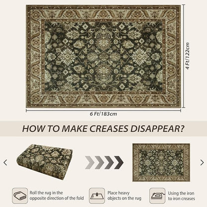 Area Rugs for Living Room, 4x6 Washable Rugs for Bedroom, Non-Slip Retro Floral - Image 2