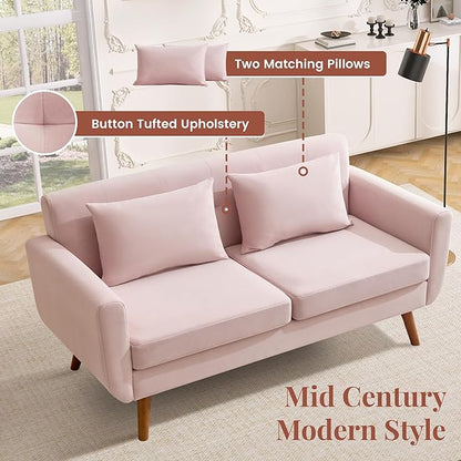 Tbfit 65" W Loveseat Sofa, Velvet Mid Century Modern Love Seat Couches - Image 4