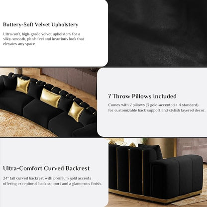 Oversized Luxury Chesterfield Sofa Set Velvet Black and Gold Couch - Image 3