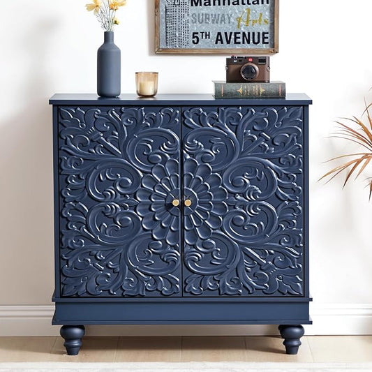 weselon Accent Cabinet with 2 Doors, Luxury Carving Board Storage Sideboard by WelcometoFurnitureSalon