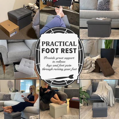 LINMAGCO Small Storage Ottoman Stool Foot Rest Stool Under Desk Stool Short - Image 3