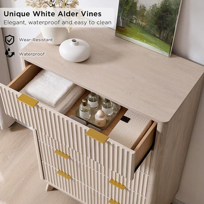 T4TREAM Fluted 5 Drawers Dresser, Curved Profile Design, Wood Drawer Organizer - Image 4