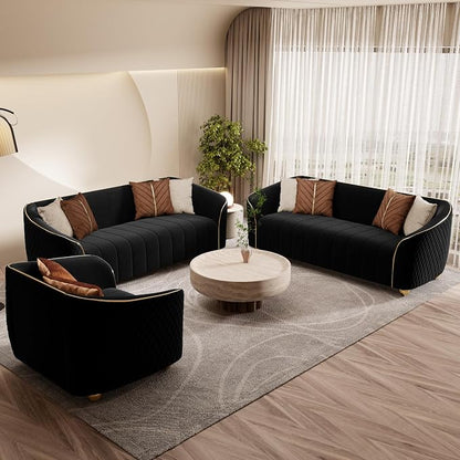 3-Piece Luxury Velvet Sofa Set for Living Room, Elegant Design Couch Set - Image 3