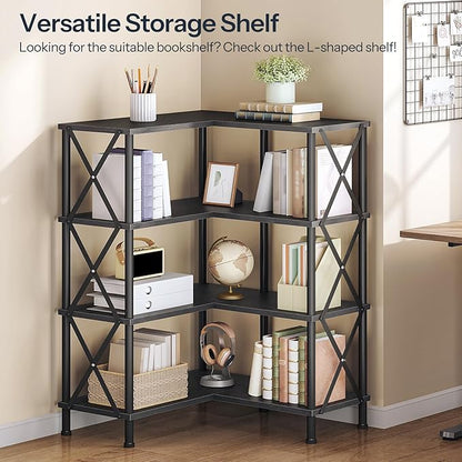 HOOBRO Corner Bookshelf, 4-Tier L-Shaped Bookcase, Industrial Open Display - Image 3