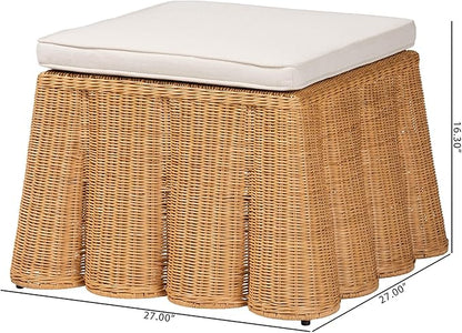 Bali & pari Palm Bohemian Honey Scallop Rattan Ottoman - Image 3