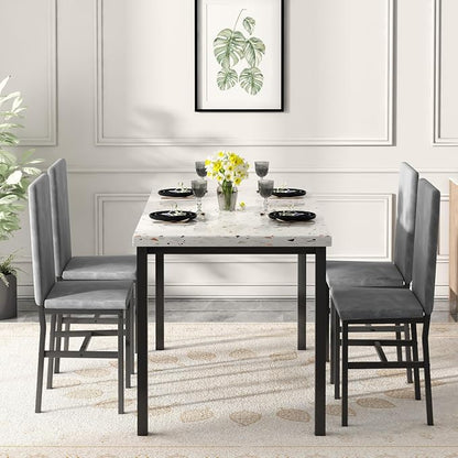 AWQM 5 Piece Dining Table Set for 4, Faux Marble Kitchen Table and Chairs for 4 - Image 5