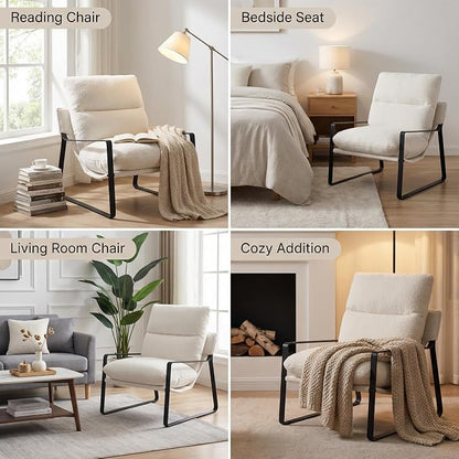 LukeAlon Modern Sherpa Accent Armchairs Set of 2, Upholstered Living Room Chairs - Image 6