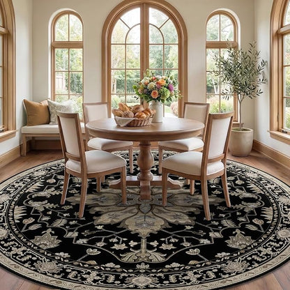 RELEANY Area Rugs Round 10ft Washable Non-Slip, Floral Vintage Distress Print - Image 3