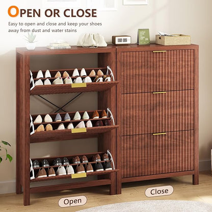 YOMILUVE Shoe Cabinet Storage for Entryway, Fluted Shoe Cabinet - Image 7