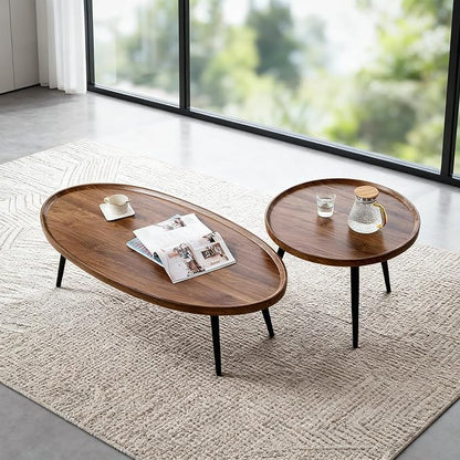 Nesting Coffee Table Set of 2, Walnut Coffee Tables - Image 7